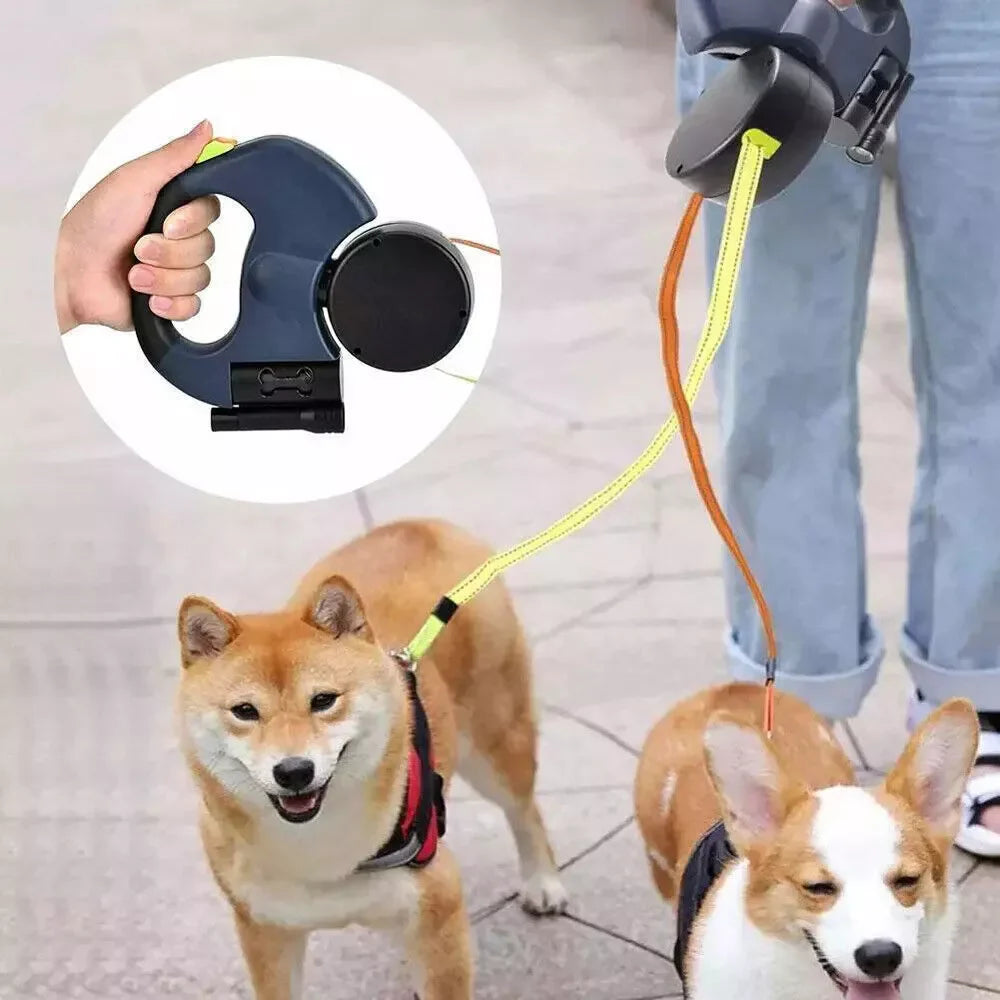 Revolutionary Dual Pet Leash: Retractable, Reflective, and Tangle-Free with 360° Swivel Design for Effortless Double Dog Walking