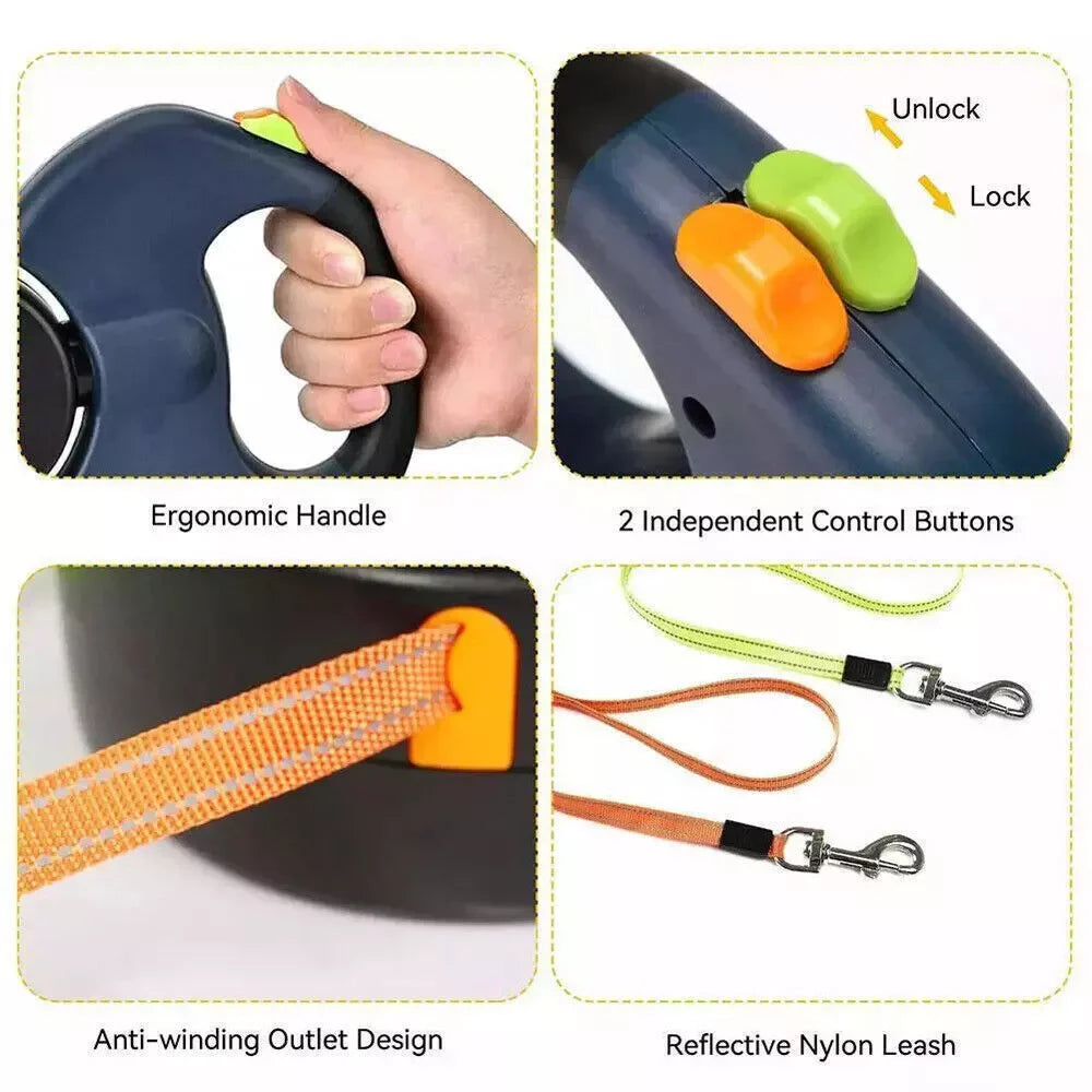 Revolutionary Dual Pet Leash: Retractable, Reflective, and Tangle-Free with 360° Swivel Design for Effortless Double Dog Walking