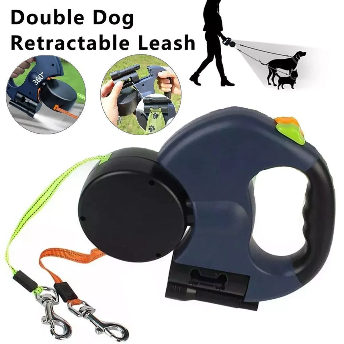 Revolutionary Dual Pet Leash: Retractable, Reflective, and Tangle-Free with 360° Swivel Design for Effortless Double Dog Walking