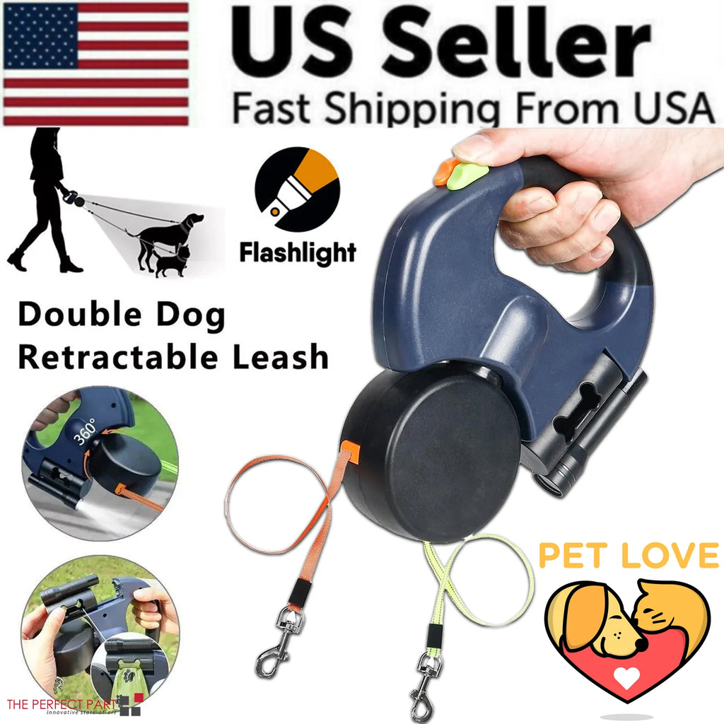 Revolutionary Dual Pet Leash: Retractable, Reflective, and Tangle-Free with 360° Swivel Design for Effortless Double Dog Walking