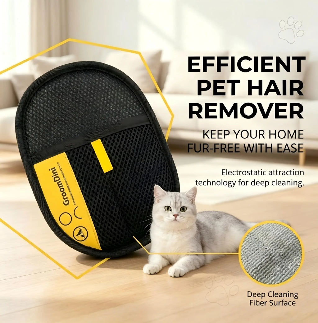Revolutionary Pet Hair Remover Gloves - Effortless Two-Way Brush for Cat & Dog Hair Cleanup on Furniture, Carpets, and Car Seats