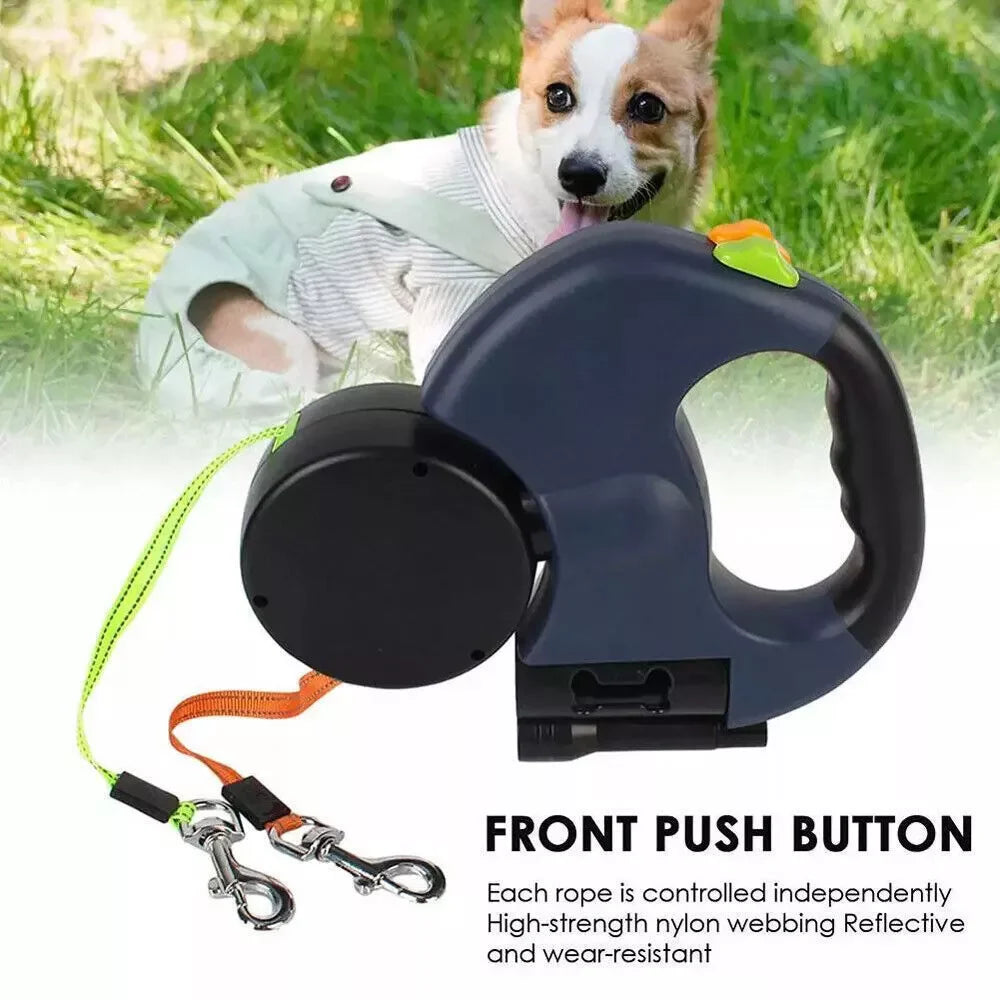 Revolutionary Dual Pet Leash: Retractable, Reflective, and Tangle-Free with 360° Swivel Design for Effortless Double Dog Walking