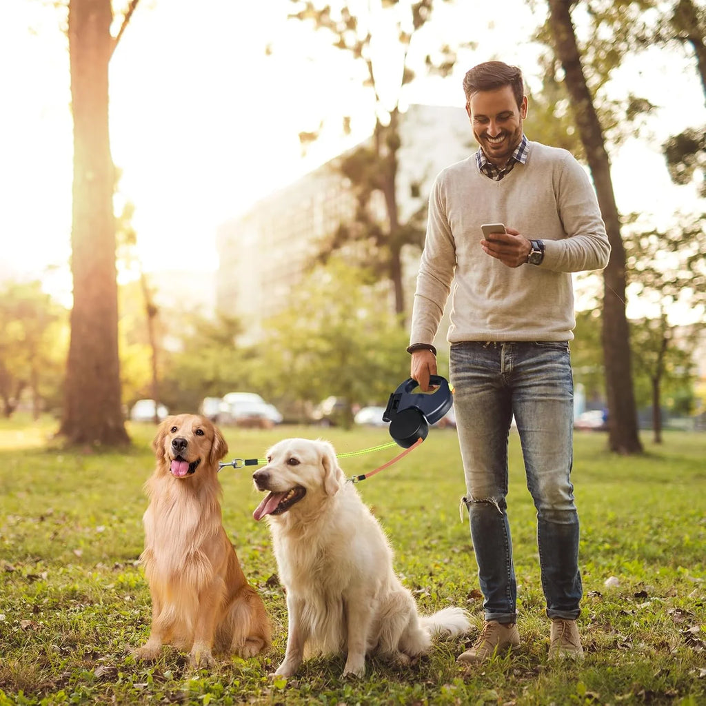 Revolutionary Dual Pet Leash: Retractable, Reflective, and Tangle-Free with 360° Swivel Design for Effortless Double Dog Walking
