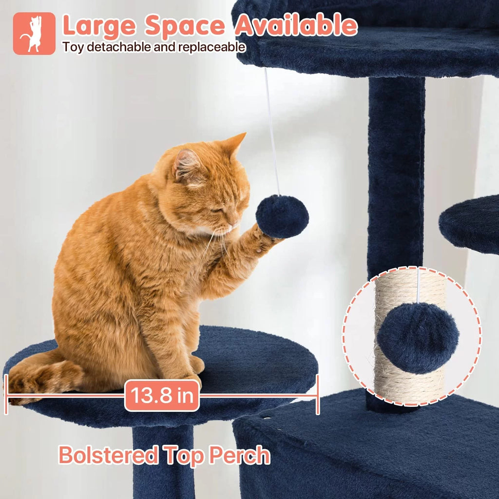 54-Inch Navy Blue Double Condo Cat Tree Tower: Ideal for Scratching, Climbing, and Resting Activities for Your Cat